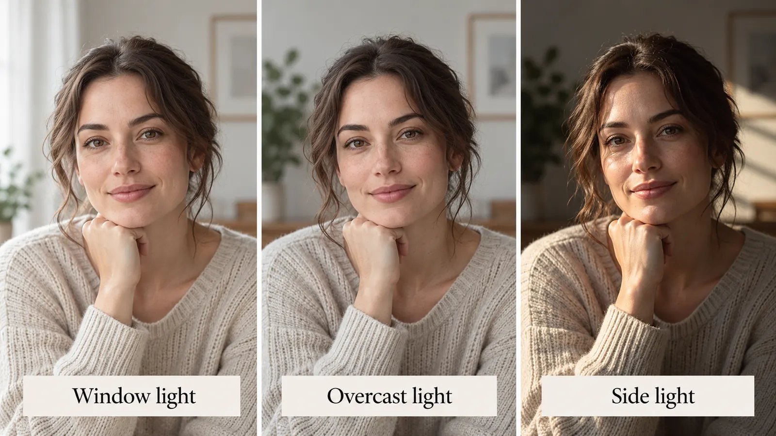 How window, overcast, and side lighting change a portrait